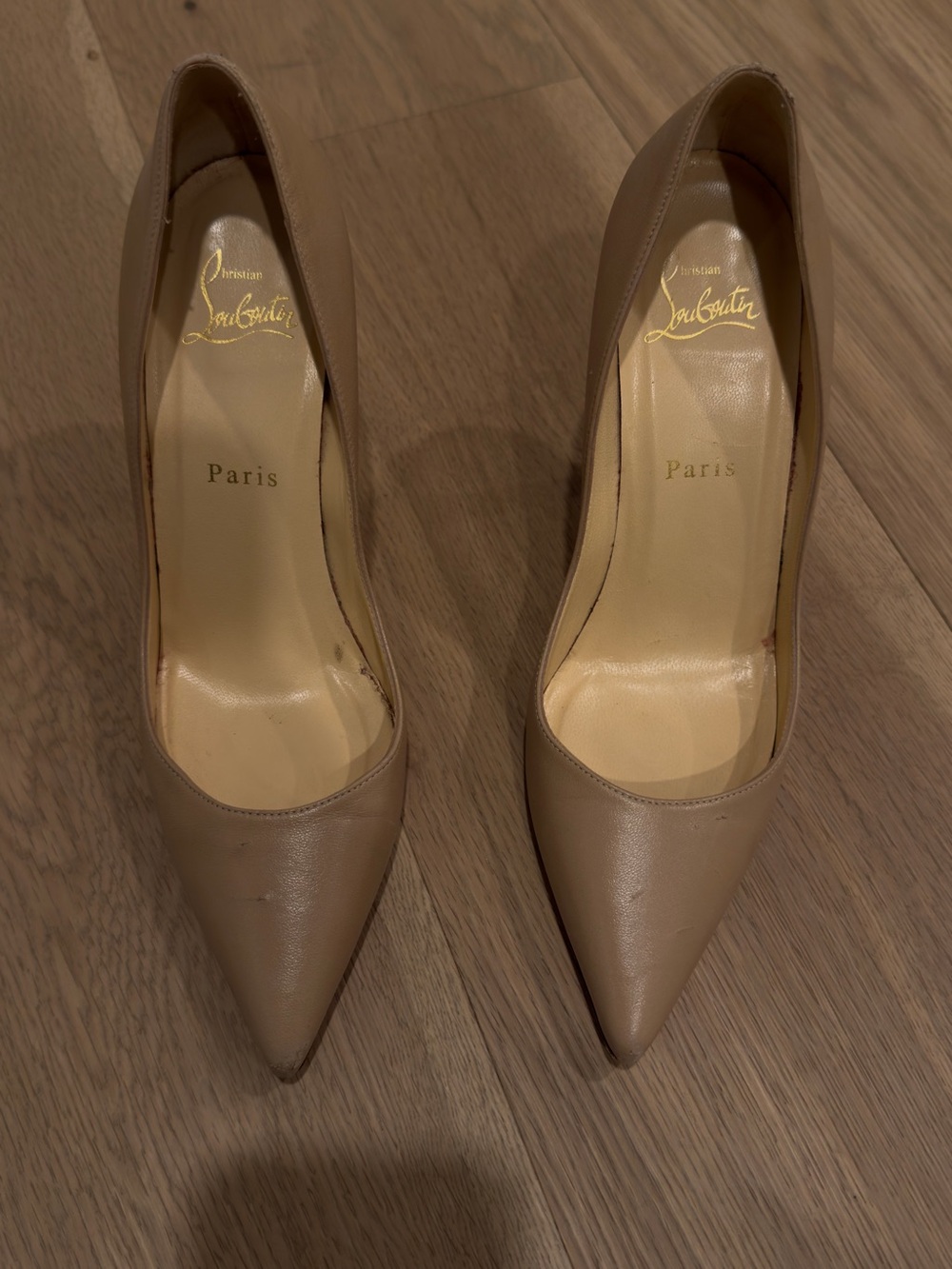 Christian Louboutin Taupe Pointed-Toe Leather Pumps